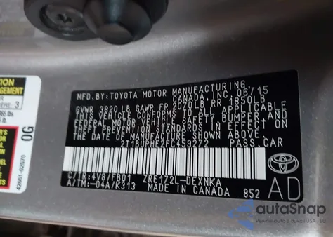 2015 Toyota Corolla Le from USA, damaged, VIN 2T1BURHE2FC459272